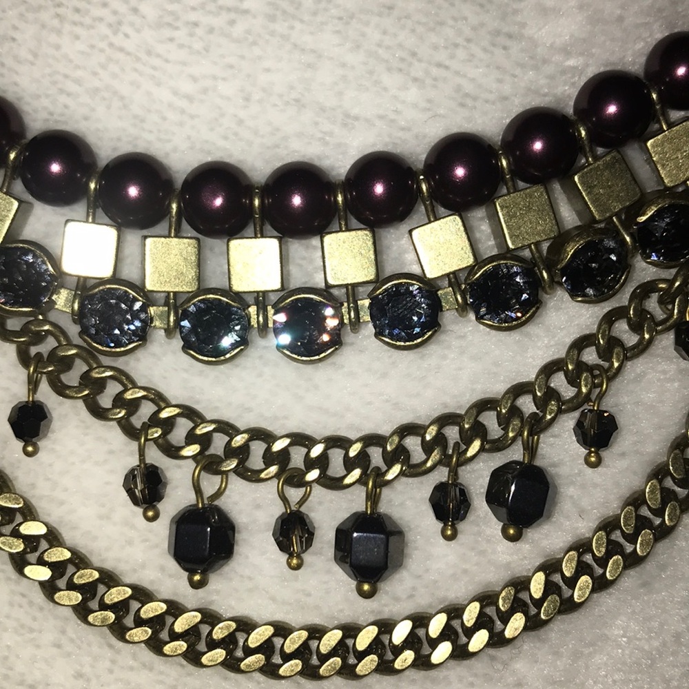 👑Bronze rhinestone and pearl chain necklace